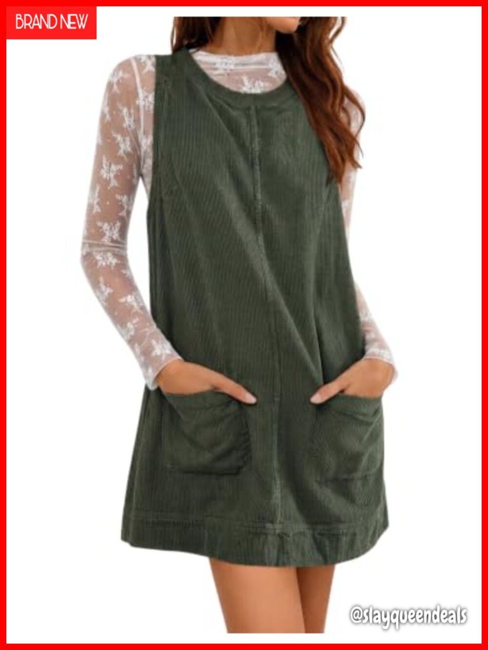 Corduroy Overall Dress Mini Jumper Pinafore with Pockets Sleeveless A-Line